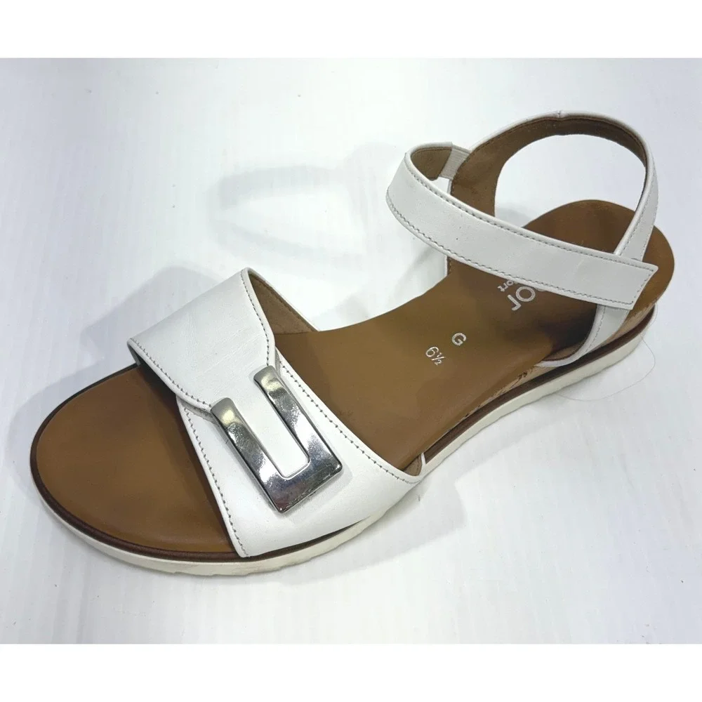 Gabor Comfort White Nappa Leather Slingback Wedge Sandals Strappy UK 6.5 US 9